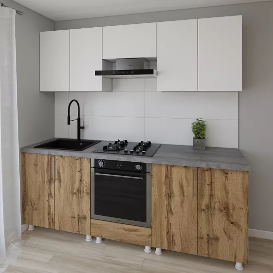 Модульная кухня Smartex K3 2.2 м, ДСП, Белый/Темный Дуб