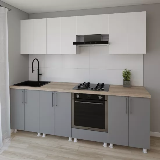 Модульная кухня Smartex K3 2.4 м, ДСП, Белый/Графит