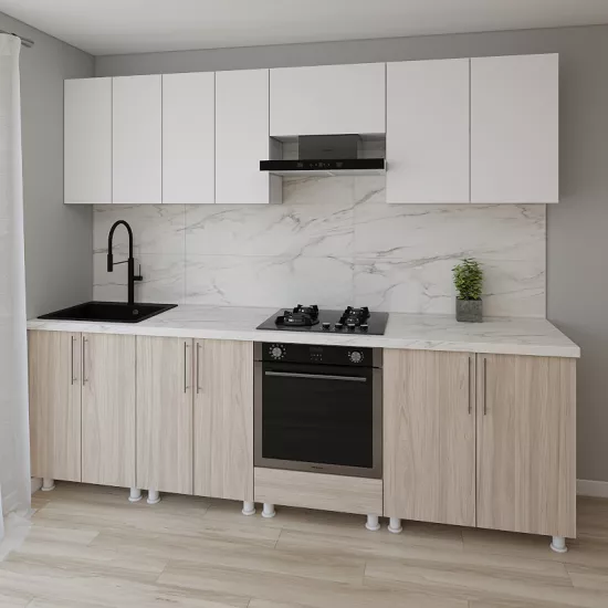 Bucatarie modulara Smartex K3 2.6 m, PAL, Alb/Stejar Deschis