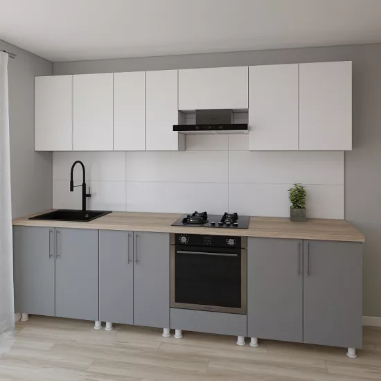 Bucatarie modulara Smartex K3 2.8 m, PAL, Alb/Grafit