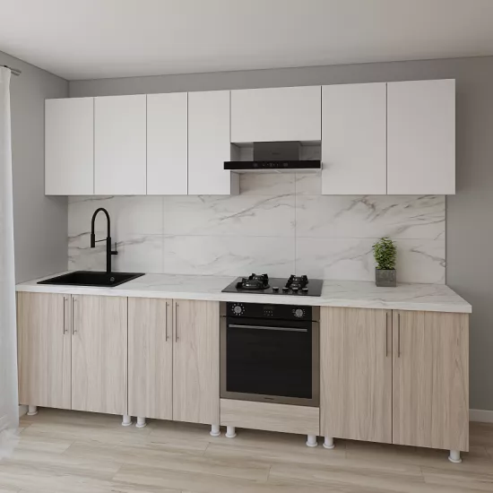 Модульная кухня Smartex K3 2.8 м, ДСП, Белый/Светлый Дуб