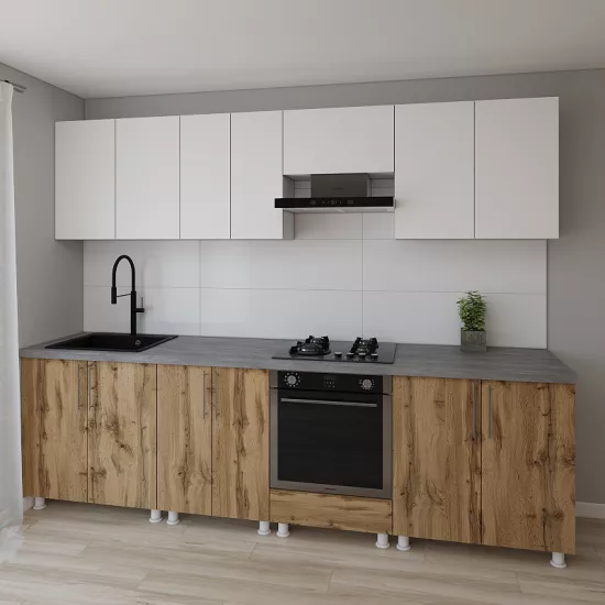 Модульная кухня Smartex K3 2.8 м, ДСП, Белый/Темный Дуб