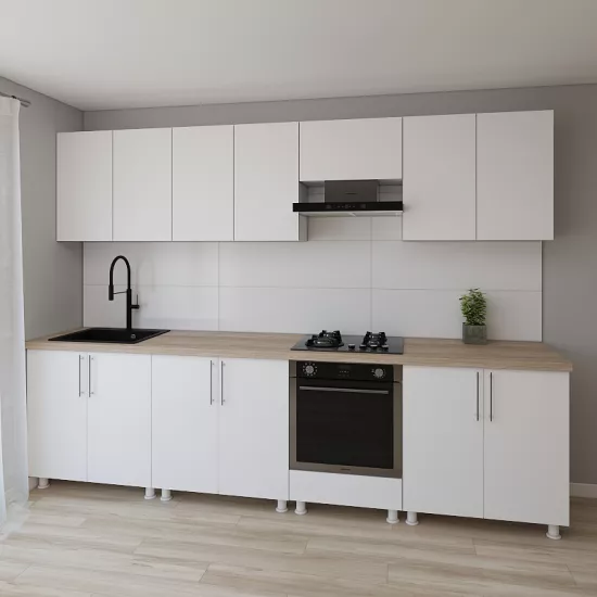 Bucatarie modulara Smartex K3 3.0 m, PAL, Alb