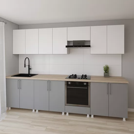 Bucatarie modulara Smartex K3 3.0 m, PAL, Alb/Grafit