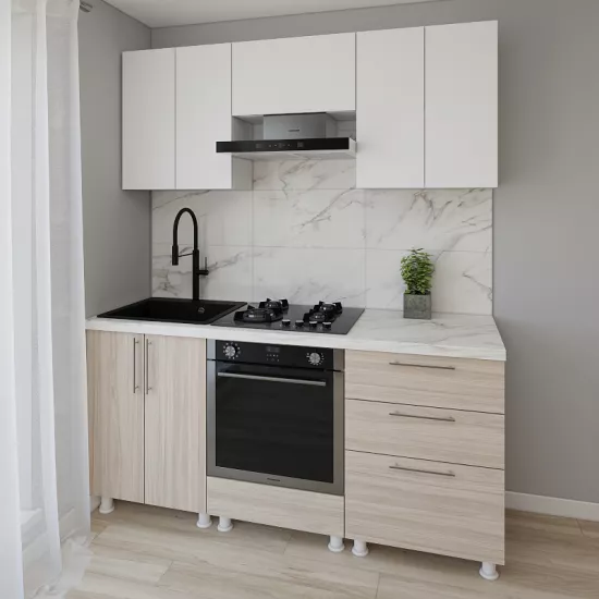 Модульная кухня Smartex K4 1.8 м, ДСП, Белый/Светлый Дуб