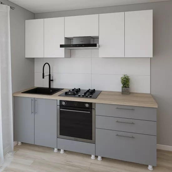 Bucatarie modulara Smartex K4 2.2 m, PAL, Alb/Grafit