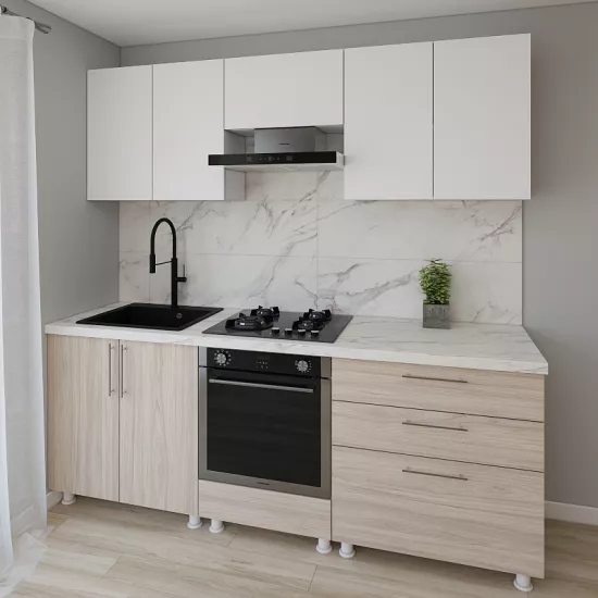 Bucatarie modulara Smartex K4 2.2 m, PAL, Alb/Stejar Deschis