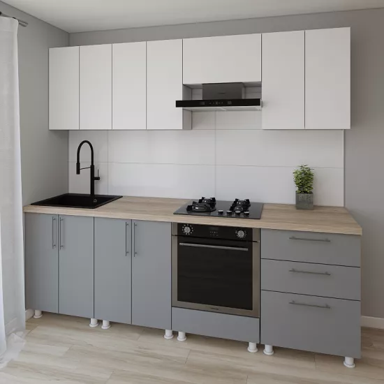 Bucatarie modulara Smartex K4 2.4 m, PAL, Alb/Grafit