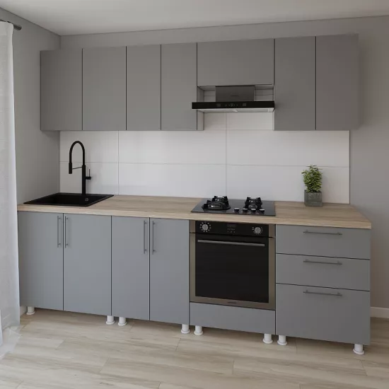 Bucatarie modulara Smartex K4 2.6 m, PAL, Grafit
