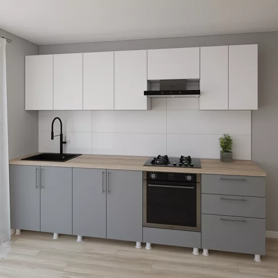 Bucatarie modulara Smartex K4 2.8 m, PAL, Alb/Grafit