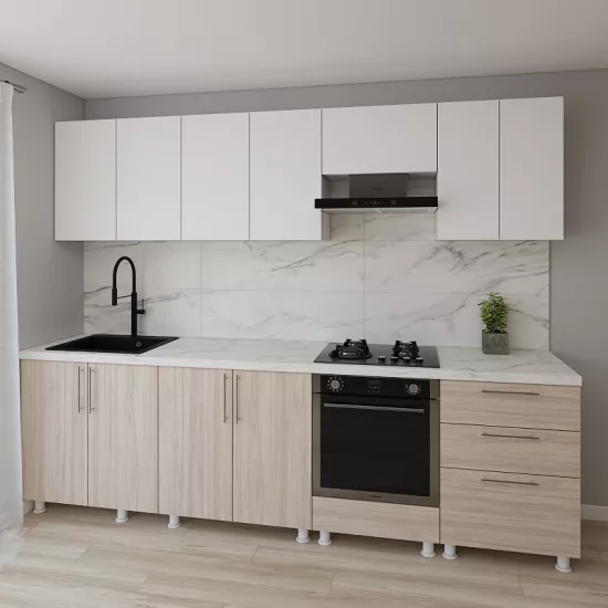 Модульная кухня Smartex K4 2.8 м, ДСП, Белый/Светлый Дуб