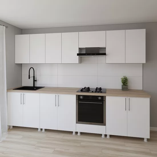 Bucatarie modulara Smartex K4 3.0 m, PAL, Alb