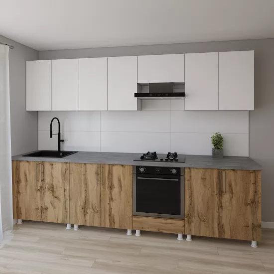 Модульная кухня Smartex K4 3.0 м, ДСП, Белый/Темный Дуб