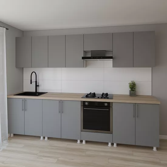 Bucatarie modulara Smartex K4 3.0 m, PAL, Grafit