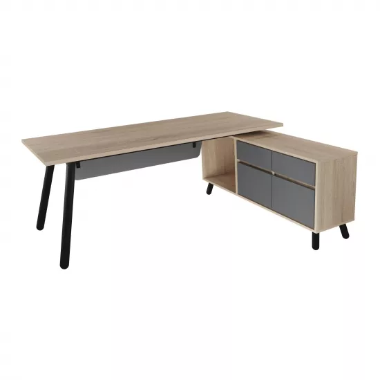 Masa de birou Decoprim Fusion+Box, 180x80/155x40 cm dreapta