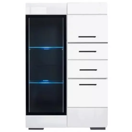 Витрина Yasen Вушер REG 1W2D2S L/P (90 см), Нимфея Белый/Белый Глянец