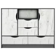 Комод Yasen Дисней 2д4ш, 120x38,5x90 см, Серый Графит/Дуб Крафт Белый