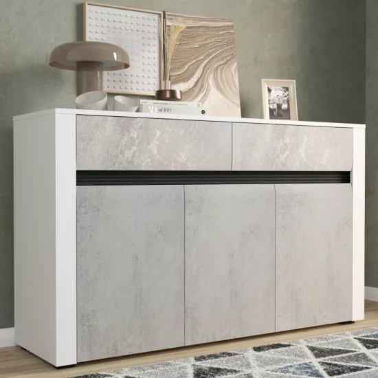 Комод Yasen Бодена 3Д2Я (140 см), Нимфеа Альба (Белый) / Оксид Светлый (Серый) / Черный