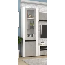 Penal vitrina Yasen Bodena 1д1дс (58 cm), Nimfea Alb / Oxid Deschis (Gri) / Negru Penal vitrina Yasen Bodena 1д1дс (58 cm), Nimfea Alb / Oxid Deschis (Gri) / Negru