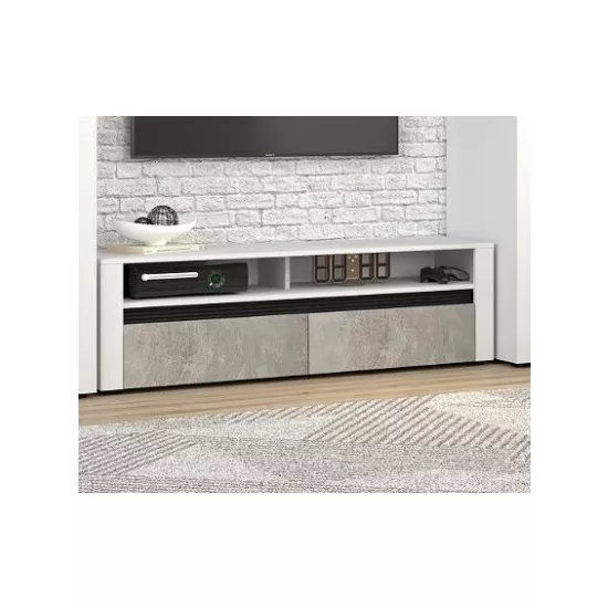Тумба под ТВ Yasen Бодена 2ш (140 см), Нимфеа Альба (Белый) / Оксид Светлый (Серый) / Черный