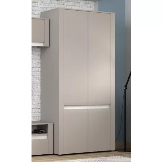 Dulap Yasen Bodena 4D (90x52x192 cm), Nimfea Alb / Oxid Deschis (Gri) / Negru