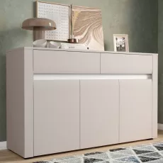 Comodă Yasen Bodena 3D2S, 140x40x85 cm, Cașmir (Bej) / Alb