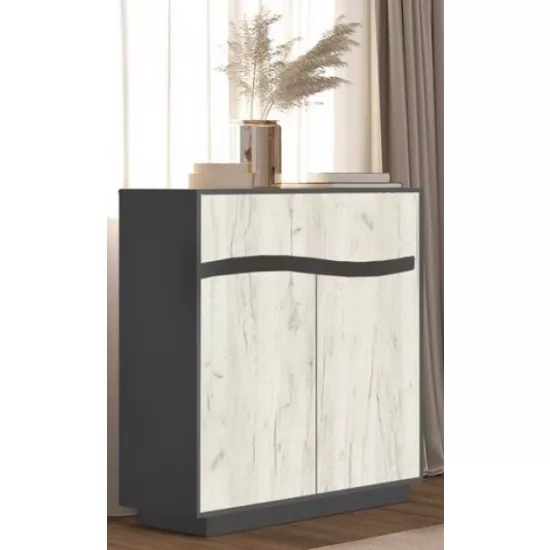 Comodă Yasen Geneva 1Ш2Д (90 cm), Grafit Gri/Stejar Kraft Alb