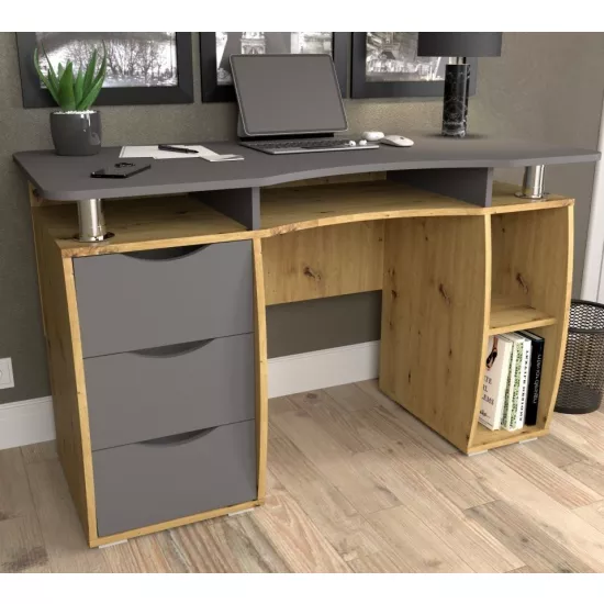 Masa de birou Yasen Smart New, Stejar Artizan (Maro) / Grafit Gri