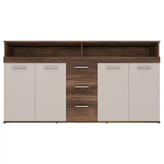 Comodă Yasen Leos, 180x35x95 cm, Stejar Ristretto Baroc (Maro) / Cașmir (Bej)