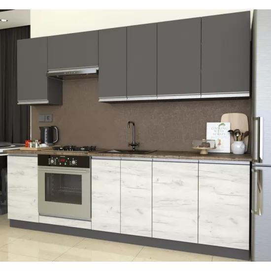 Кухня Yasen Мадера 2.4 м, ДСП, Графит Серый / Дуб Крафт Белый