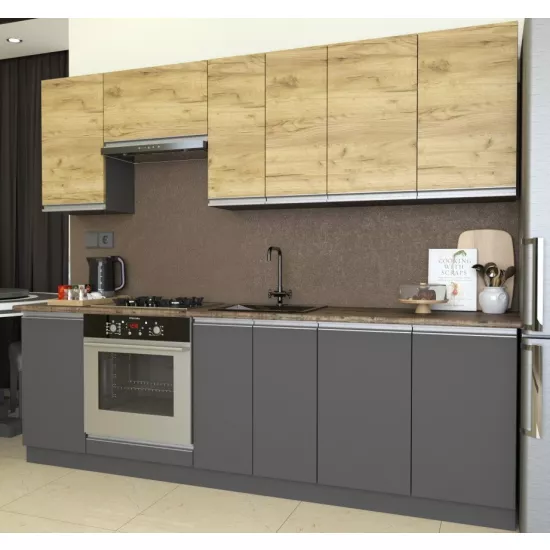 Кухня Yasen Мадера 2.4 м, ДСП, Дуб Крафт Золотой / Графит Серый