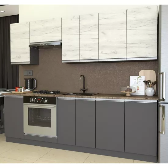 Кухня Yasen Мадера 2.4 м, ДСП, Дуб Крафт Белый / Графит Серый