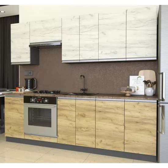 Кухня Yasen Мадера 2.4 м, ДСП, Дуб Крафт Белый / Дуб Крафт Золотой