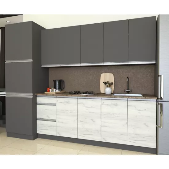 Кухня Yasen Мадера 2.6 м, ДСП, Графит Серый / Дуб Крафт Белый