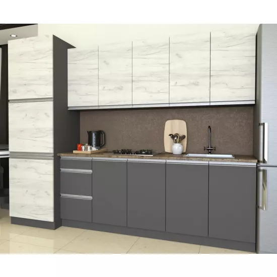 Кухня Yasen Мадера 2.6 м, ДСП, Дуб Крафт Белый / Графит Серый