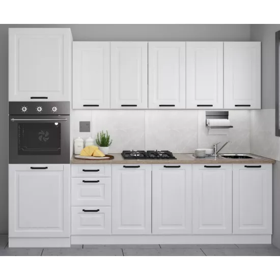 Bucatarie Yasen Scandi 2.6 m, MDF, Alb