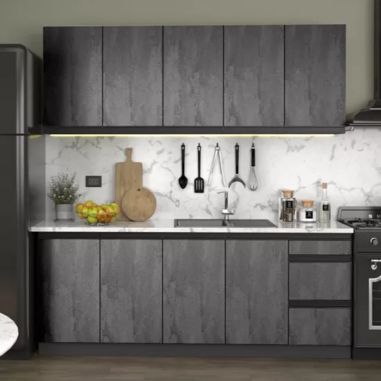 Bucatarie Yasen Niagara 2.0 m, PAL, Piatra Metalica (Gri)