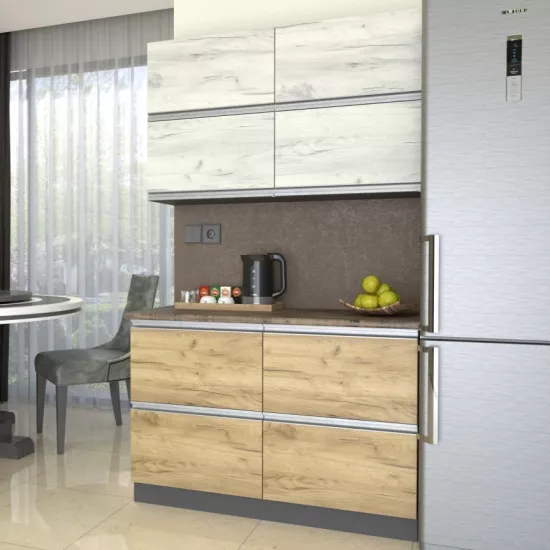 Кухня Yasen Мадера 1.2 м, ДСП, (ящики) Дуб Крафт Белый / Дуб Крафт Золотой