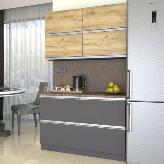 Bucatarie Yasen Madera 1.2 m, PAL, (sertare) Stejar Kraft Auriu / Grafit Gri