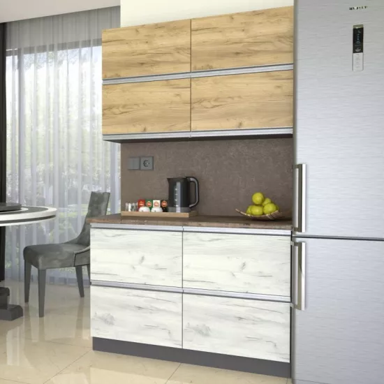 Bucatarie Yasen Madera 1.2 m, PAL, (sertare) Stejar Kraft Auriu / Stejar Kraft Alb