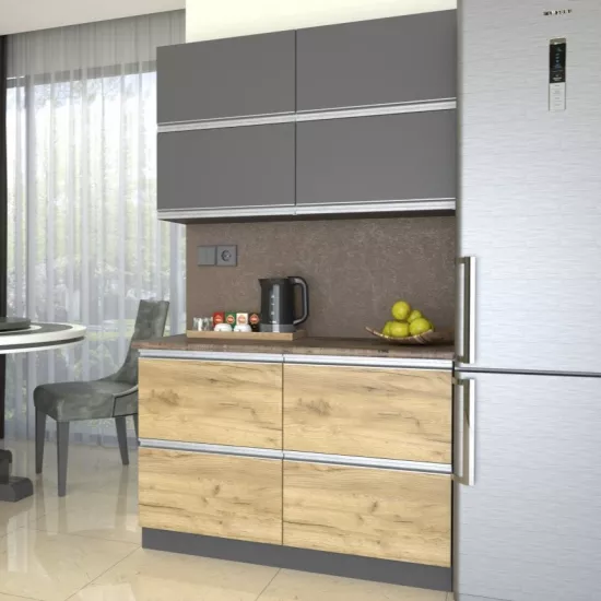 Кухня Yasen Мадера 1.2 м, ДСП, (ящики) Графит Серый / Дуб Крафт Золотой