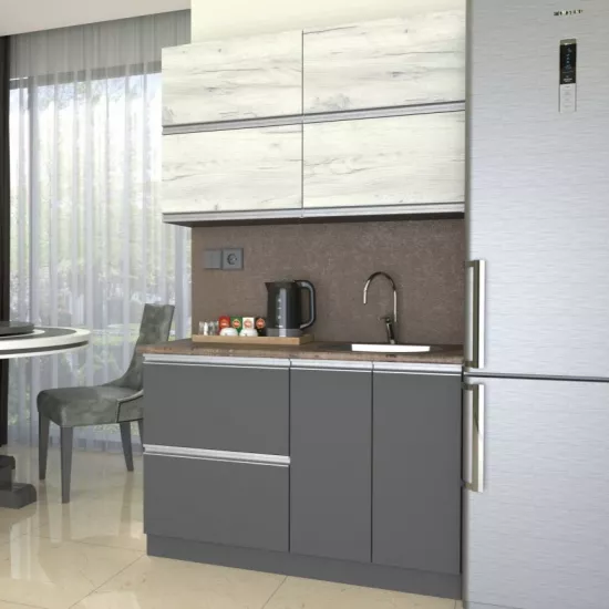 Кухня Yasen Мадера 1.2 м, ДСП, (шкаф под мойку) Дуб Крафт Белый / Графит Серый