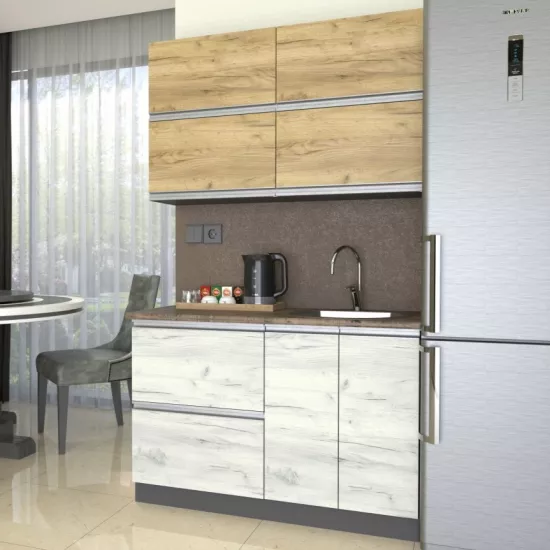 Bucatarie Yasen Madera 1.2 m, PAL, (dulap sub chiuvetă) Stejar Kraft Auriu / Stejar Kraft Alb