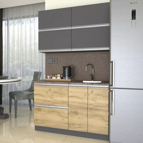 Кухня Yasen Мадера 1.2 м, ДСП, (шкаф под мойку) Графит Серый / Дуб Крафт Золотой