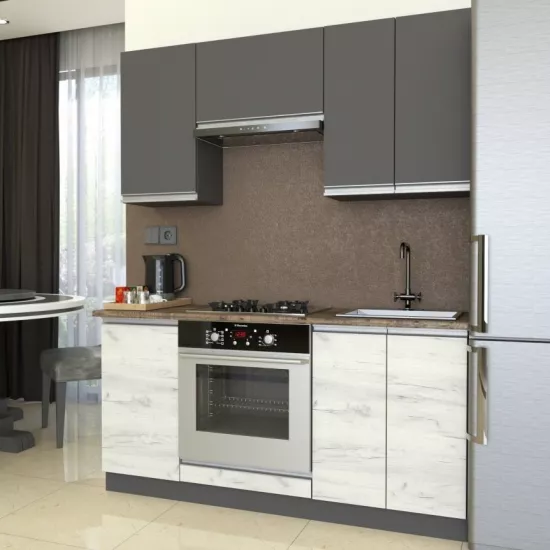 Bucatarie Yasen Madera 1.6 m, PAL, Grafit Gri / Stejar Kraft Alb