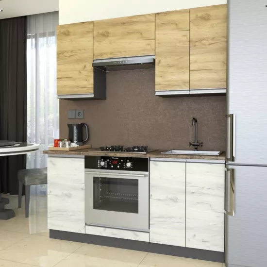 Кухня Yasen Мадера 1.6 м, ДСП, Дуб Крафт Золотой / Дуб Крафт Белый