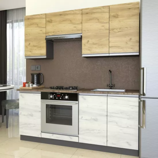 Кухня Yasen Мадера 1.8 м, ДСП, Дуб Крафт Золотой / Дуб Крафт Белый