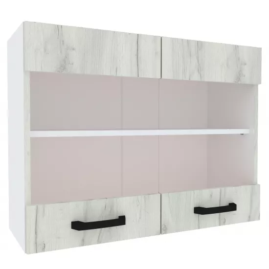 Modul superior Yasen Samanta 80 vitrina, Pal, Alb/Stejar Kraft Alb