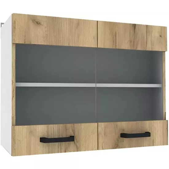 Modul superior Yasen Samanta 80 vitrina, Pal, Alb/Stejar Artisan