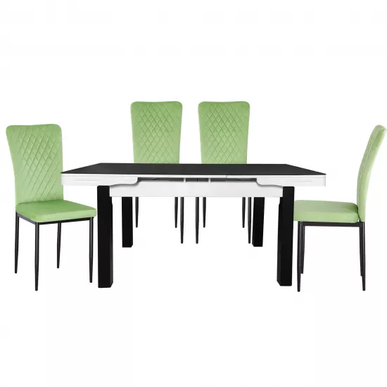 Набор Yasen раздвижной стол Т1934 Black/White с 4 стульями DC-2329 HLR 55 Emerald Green